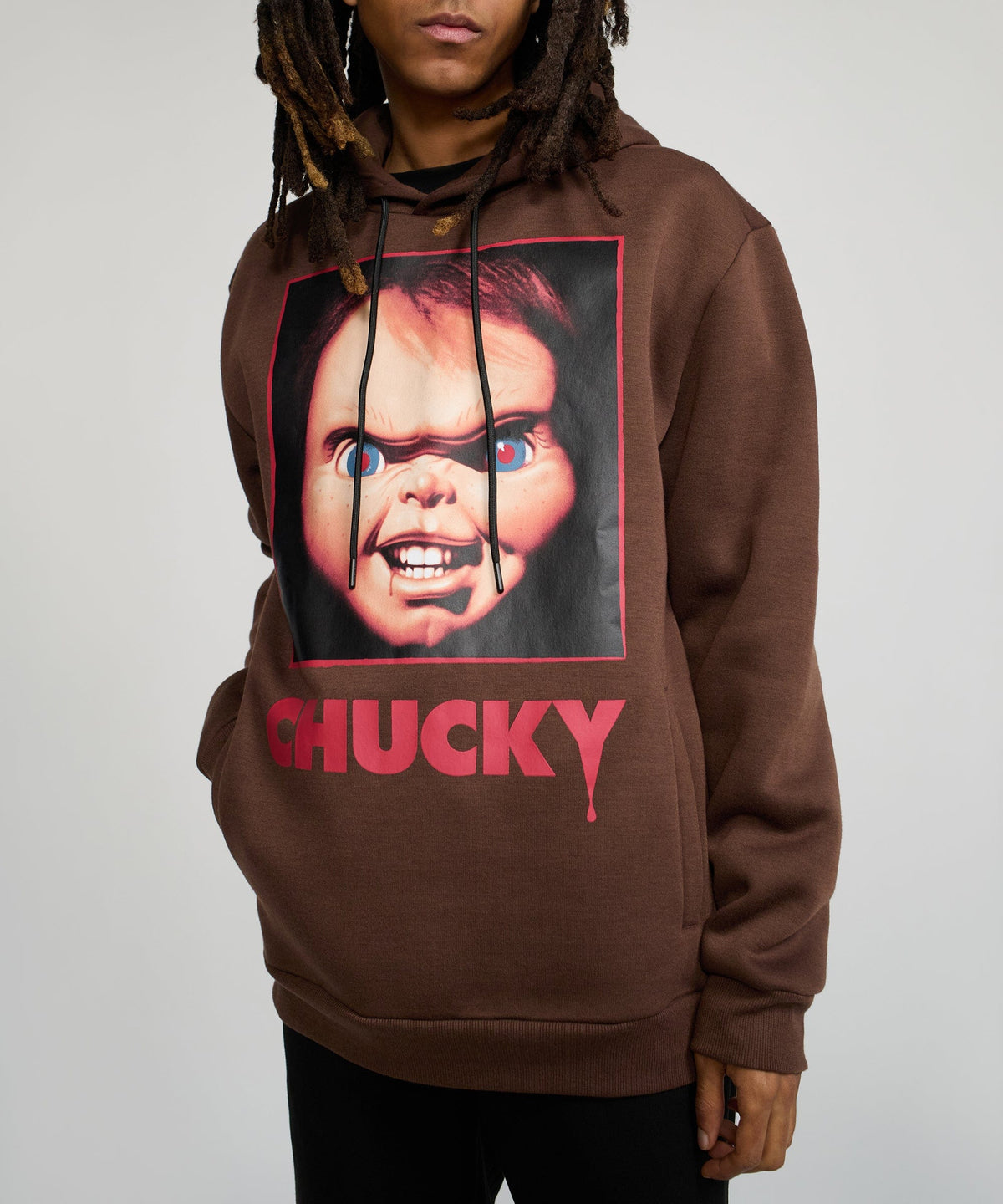 Chucky Face Graphic Long Sleeve Hoodie - Brown | Reason Clothing Top Pick
