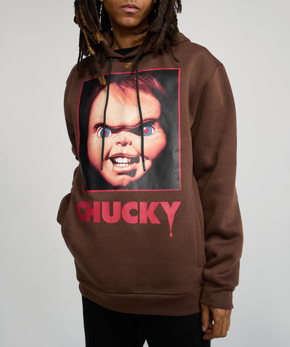 Chucky Face Graphic Long Sleeve Hoodie - Brown | Reason Clothing Top Pick