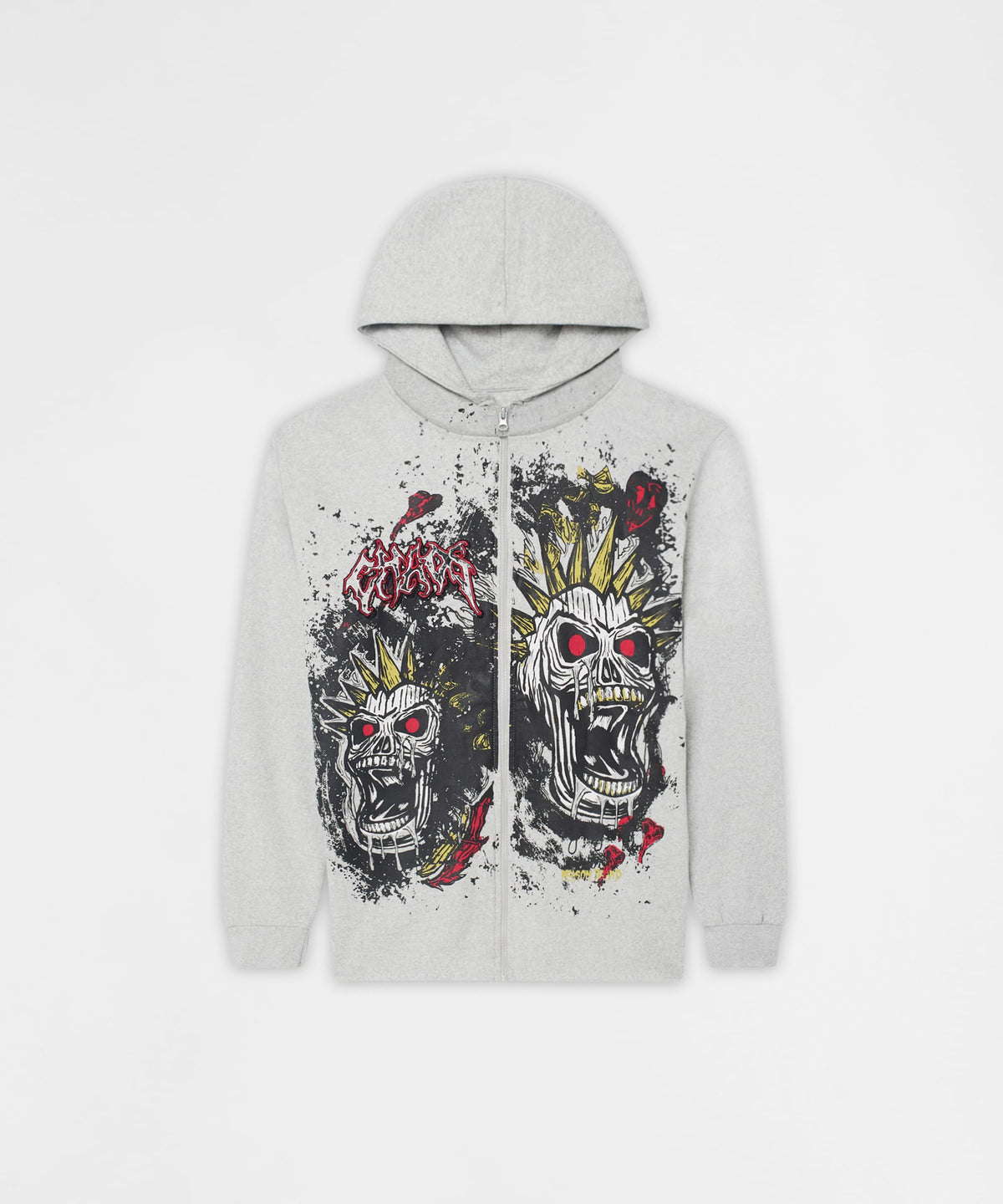 Mohawk Skull Graphic Zip Up Hoodie - Grey | Reason Clothing Featured