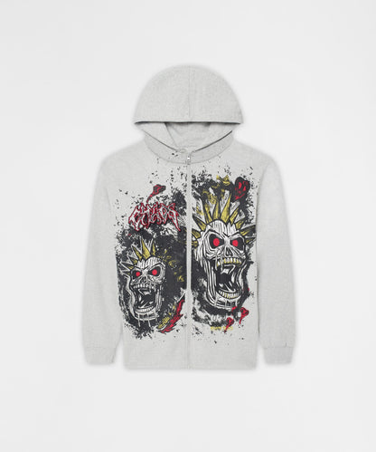 Mohawk Skull Graphic Zip Up Hoodie - Grey | Reason Clothing Featured