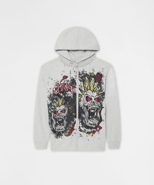 Mohawk Skull Graphic Zip Up Hoodie - Grey | Reason Clothing Featured