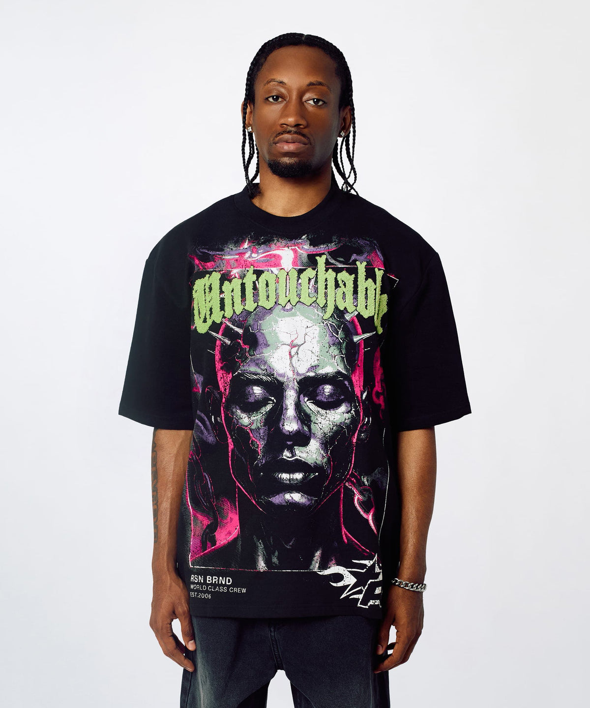 Untouchable Chenille Patched Short Sleeve Tee - Black | Reason Clothing Value