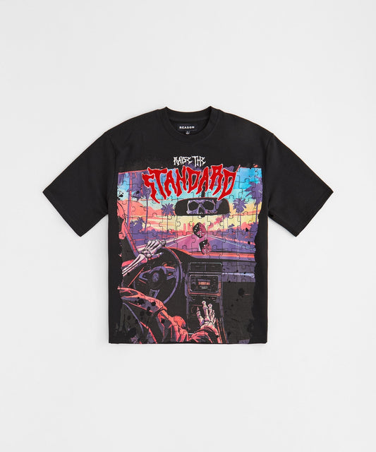 Raise The Standard Chenille Patched Short Sleeve Tee - Black | Reason Clothing Discount