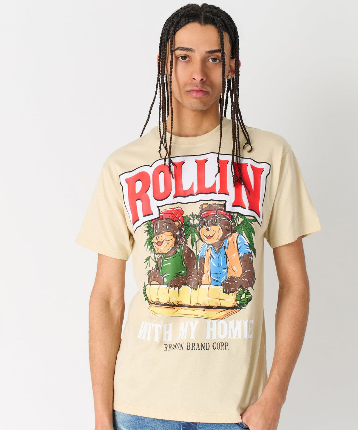 Cheech & Chong Rollin With My Homies Graphic Short Sleeve Tee - Khaki | Reason Clothing Trending