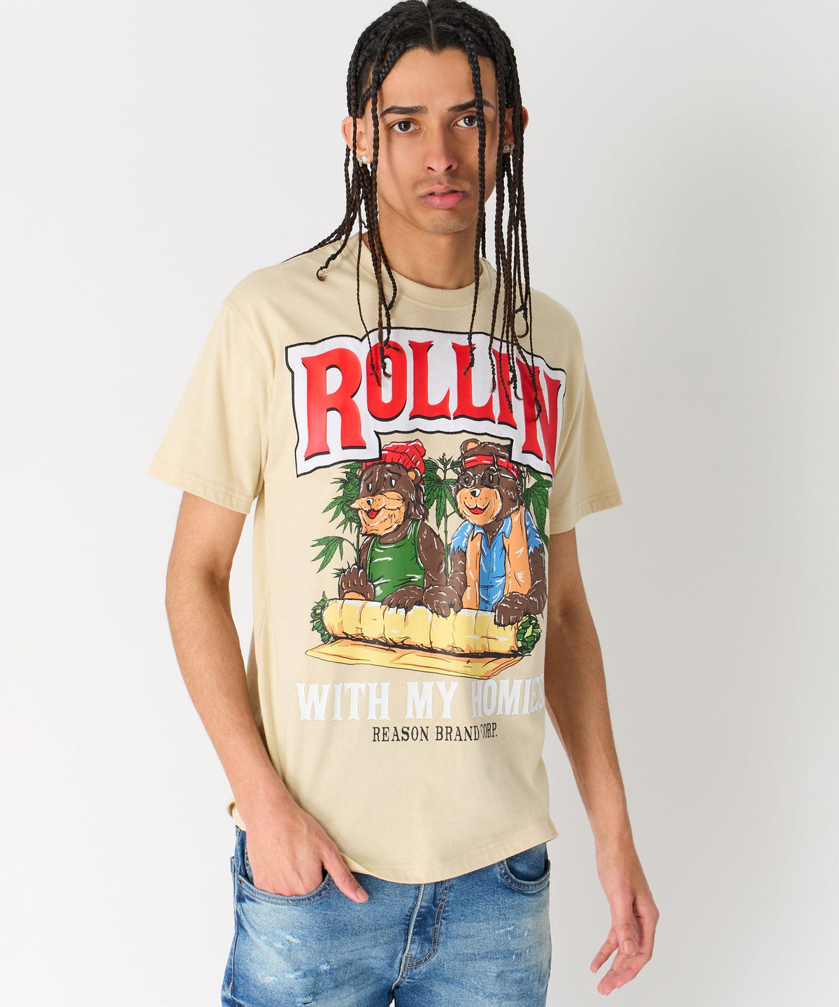 Cheech & Chong Rollin With My Homies Graphic Short Sleeve Tee - Khaki | Reason Clothing Trending