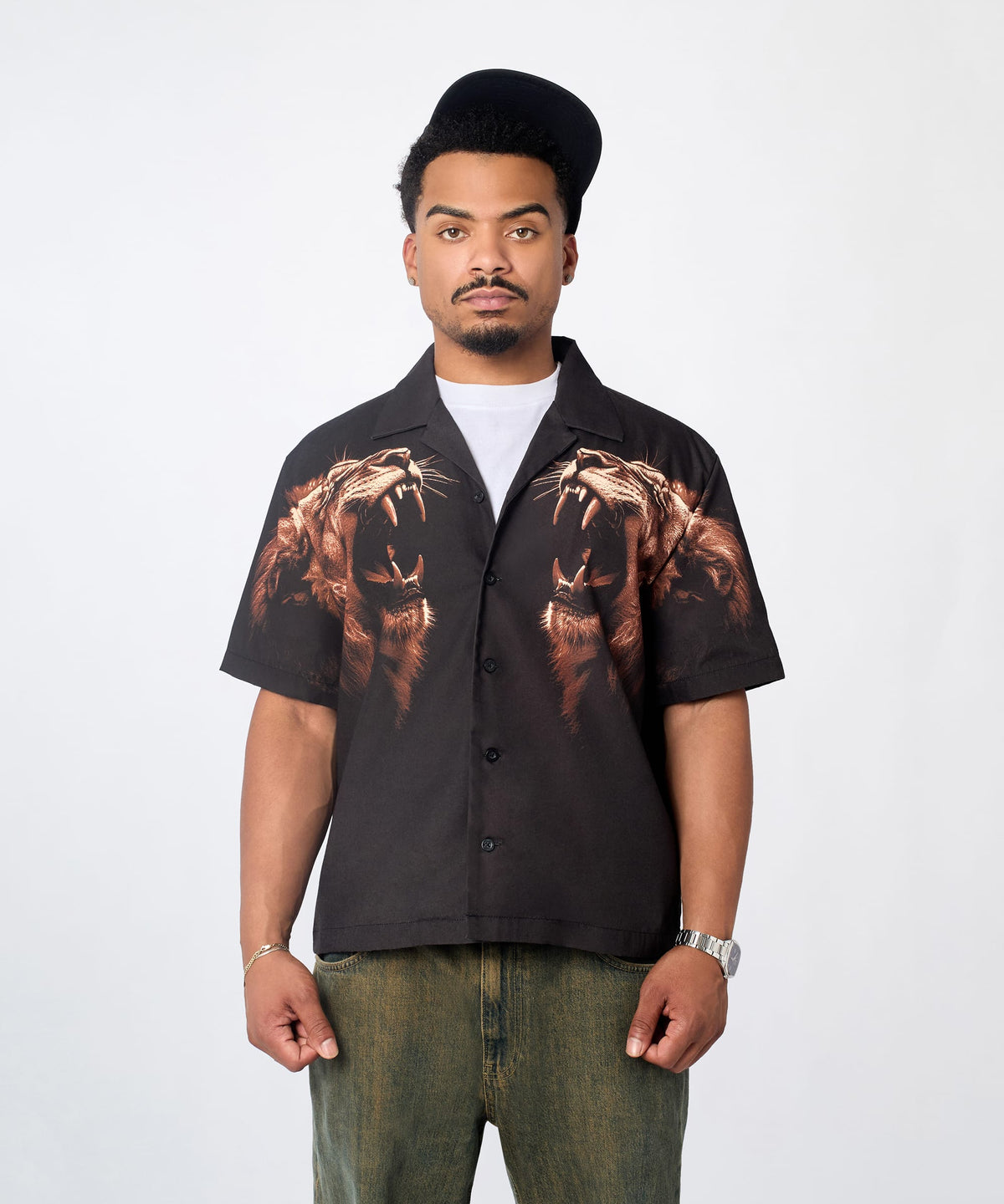 King's Roar Viscose Button Down Short Sleeve Shirt - Black | Reason Clothing Deals