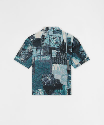 Mosaic Tapestry Button Down Short Sleeve Knit Shirt - Blue | Reason Clothing Best Seller