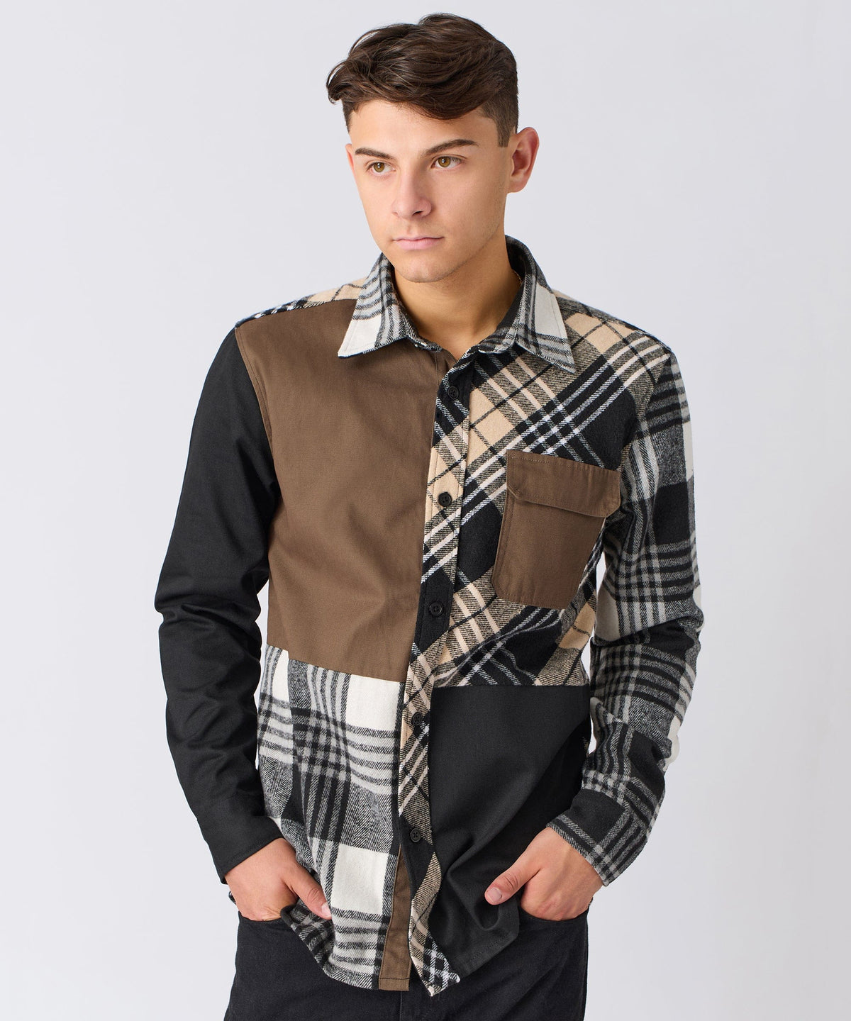 Snakes Flannel Checkered Button Down Long Sleeve Shirt - Grey | Reason Clothing Sale