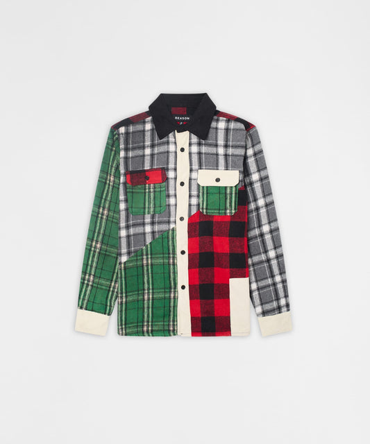 Patchwork Plaid Button Down Long Sleeve Shirt - Multicolor | Reason Clothing Special Offer