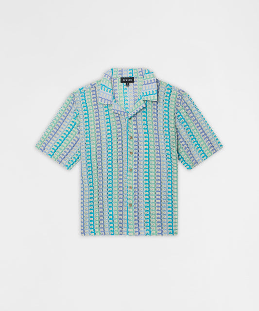 Ocean Escape Button-Down Textured Knit Short Sleeve Shirt - Multicolor | Reason Clothing Great Value