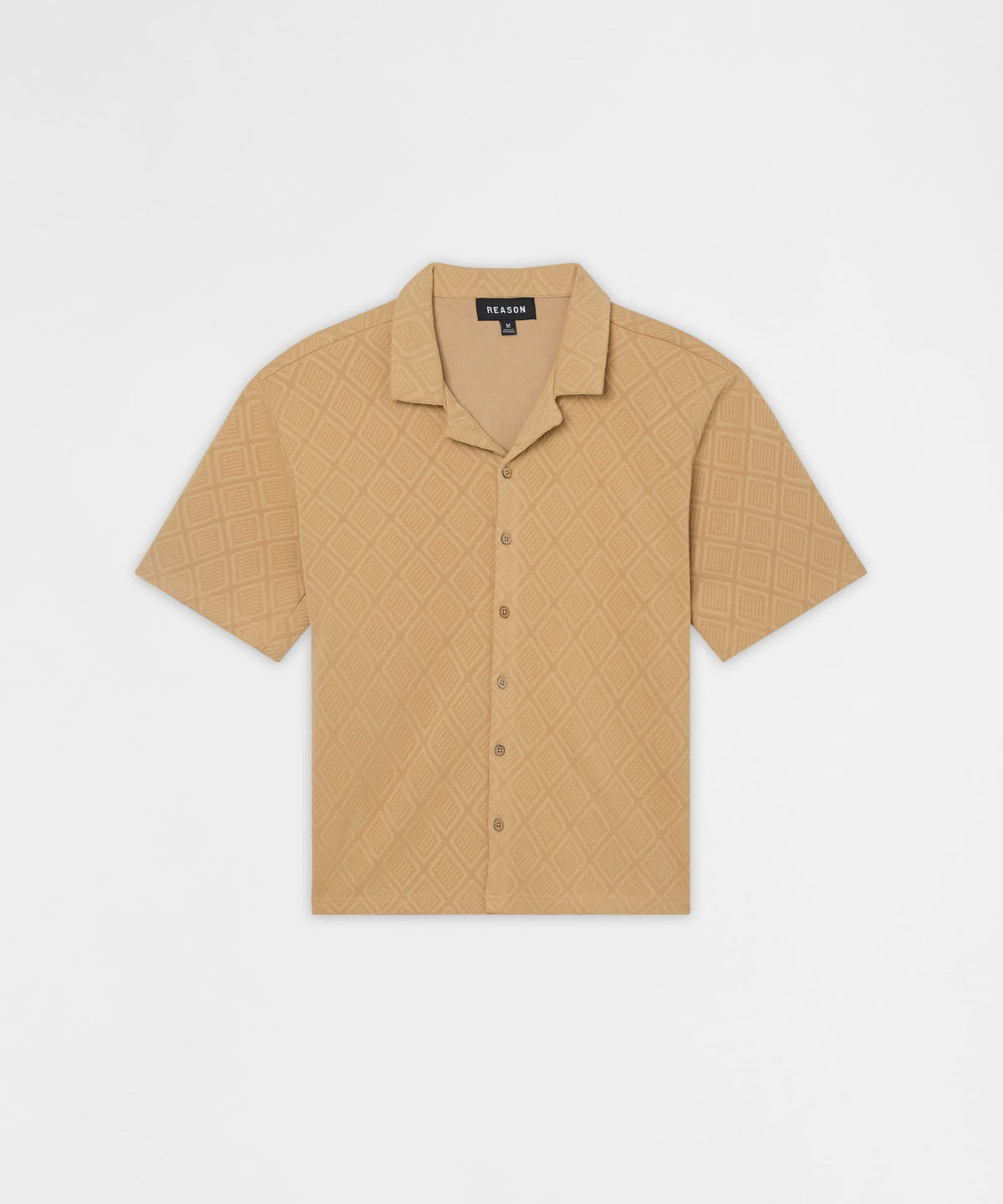Diamond Pattern Textured Knit Button-Down Shirt - Taupe | Reason Clothing Discount