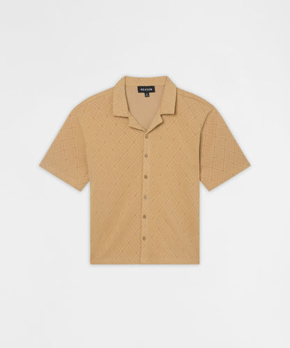 Diamond Pattern Textured Knit Button-Down Shirt - Taupe | Reason Clothing Discount