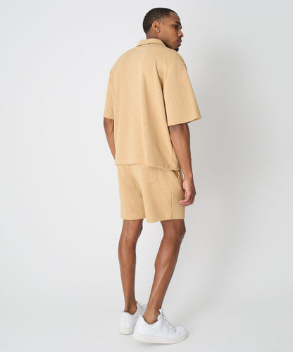 Diamond Pattern Textured Knit Button-Down Shirt - Taupe | Reason Clothing Discount
