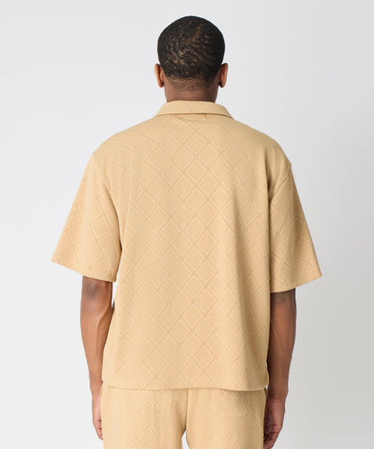 Diamond Pattern Textured Knit Button-Down Shirt - Taupe | Reason Clothing Discount