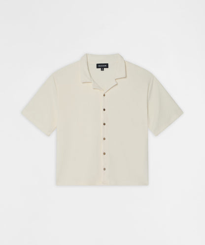 Essential Button-Down Textured Short Sleeve Shirt - Beige | Reason Clothing Essential