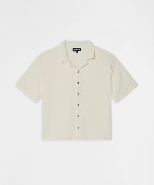 Essential Button-Down Textured Short Sleeve Shirt - Beige | Reason Clothing Essential