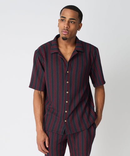 Nightshift Jacquard Button Down Short Sleeve Knit Shirt - Black | Reason Clothing Best Price