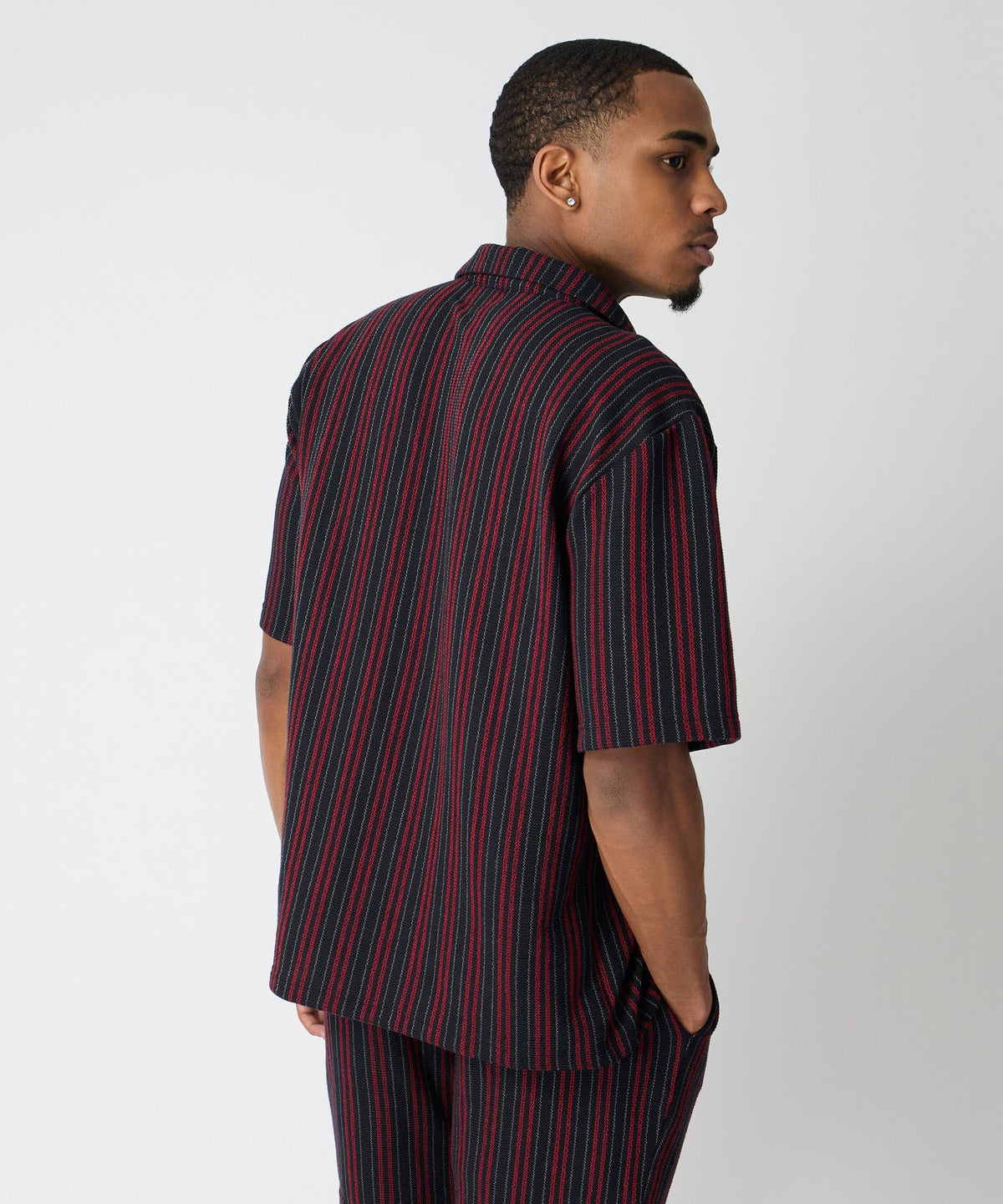 Nightshift Jacquard Button Down Short Sleeve Knit Shirt - Black | Reason Clothing Best Price