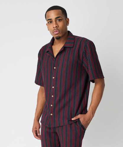 Nightshift Jacquard Button Down Short Sleeve Knit Shirt - Black | Reason Clothing Best Price