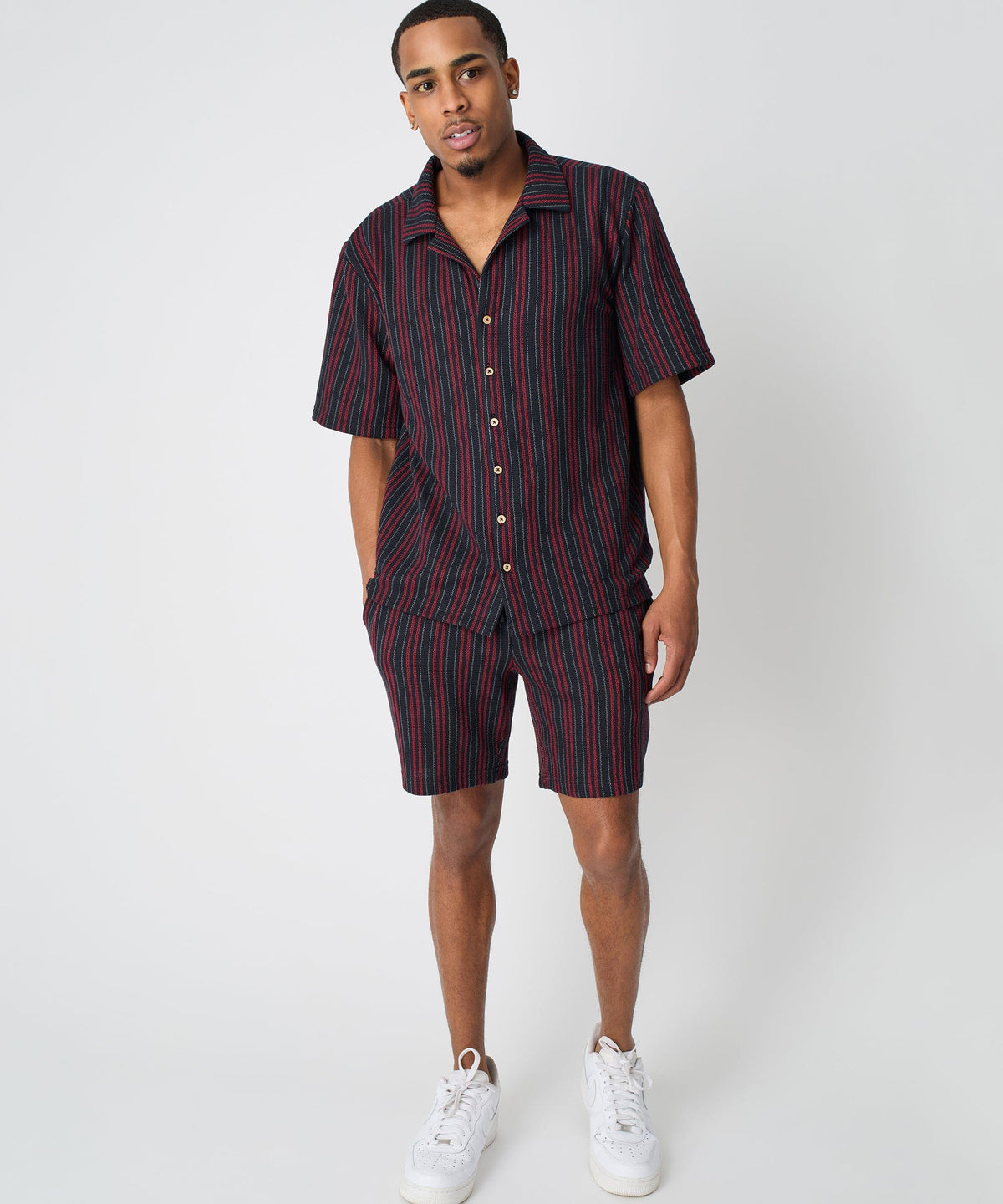 Nightshift Jacquard Button Down Short Sleeve Knit Shirt - Black | Reason Clothing Best Price