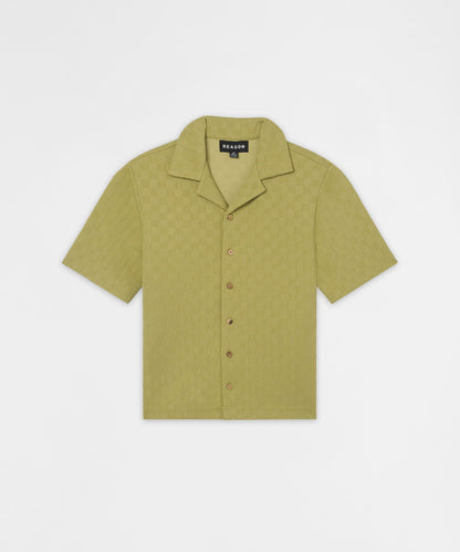 Jacquard Knit Short Sleeve Button-Down Shirt - Olive Green | Reason Clothing Hot Sale