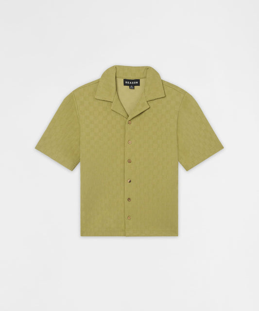 Jacquard Knit Short Sleeve Button-Down Shirt - Olive Green | Reason Clothing Hot Sale