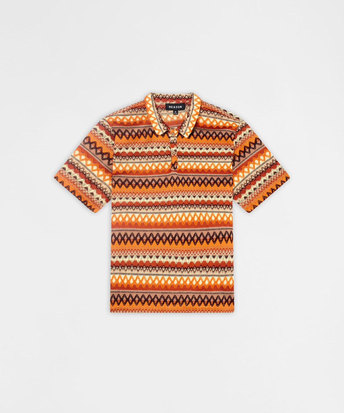 Retro Jacquard Button-Down Short Sleeve Polo Shirt - Brown | Reason Clothing Best Seller