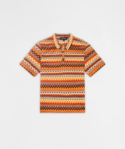 Retro Jacquard Button-Down Short Sleeve Polo Shirt - Brown | Reason Clothing Best Seller