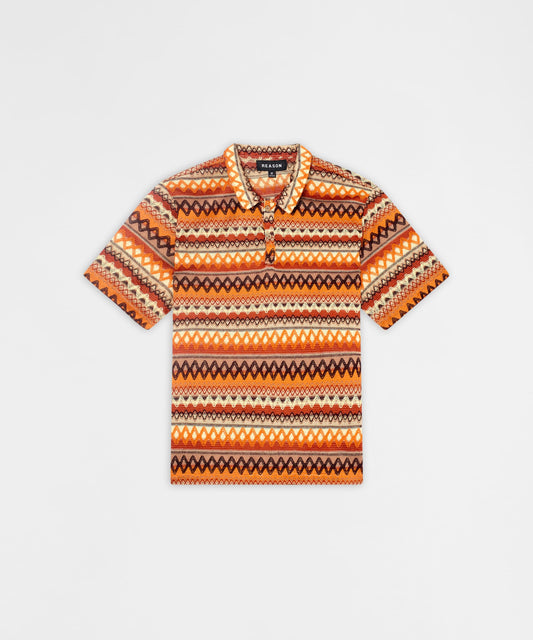 Retro Jacquard Button-Down Short Sleeve Polo Shirt - Brown | Reason Clothing Best Seller
