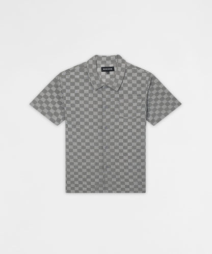 Checkerboard Viscose Button-Down Shirt - Grey | Reason Clothing Classic