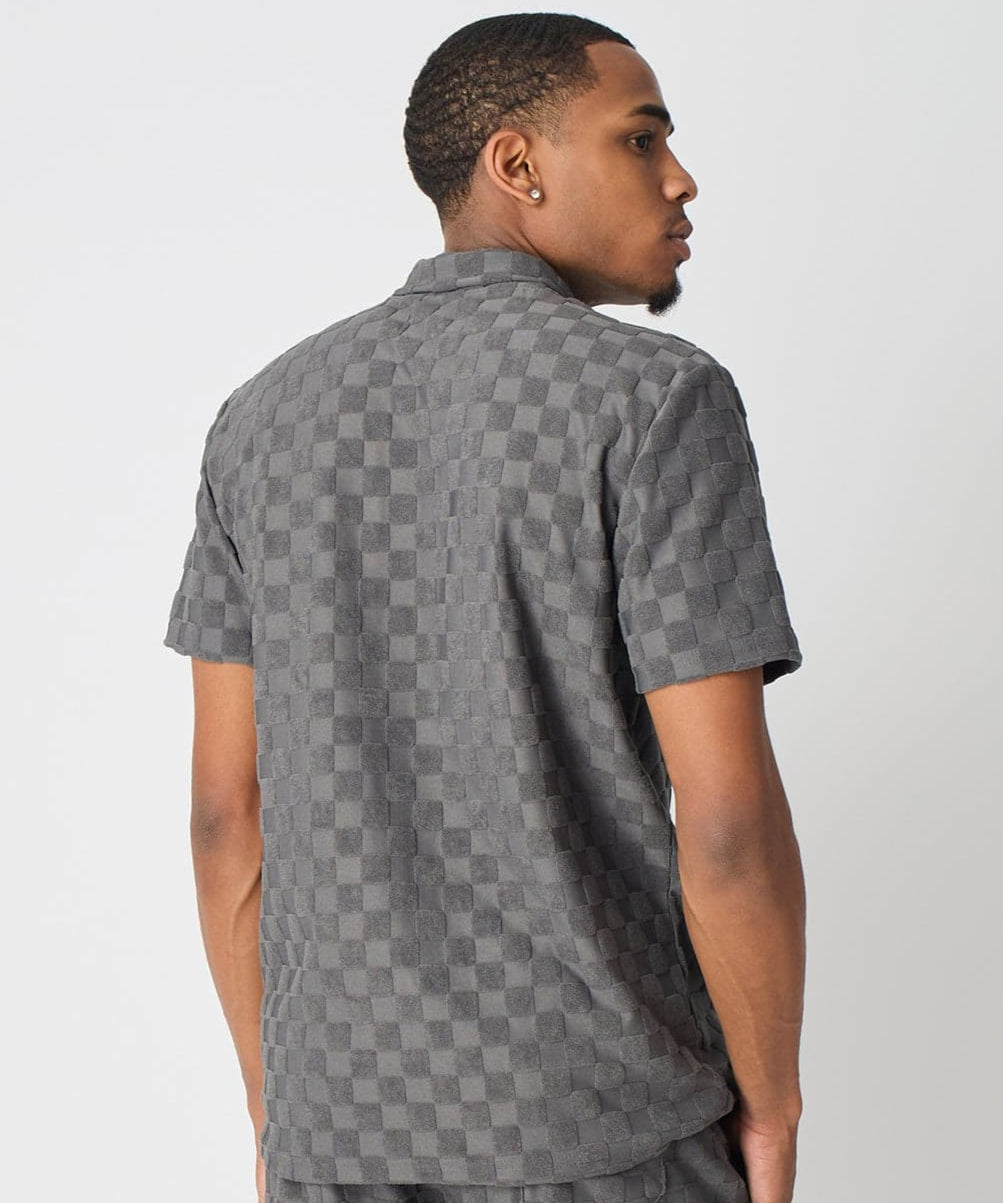 Checkerboard Viscose Button-Down Shirt - Grey | Reason Clothing Classic