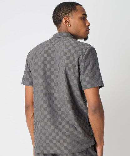Checkerboard Viscose Button-Down Shirt - Grey | Reason Clothing Classic