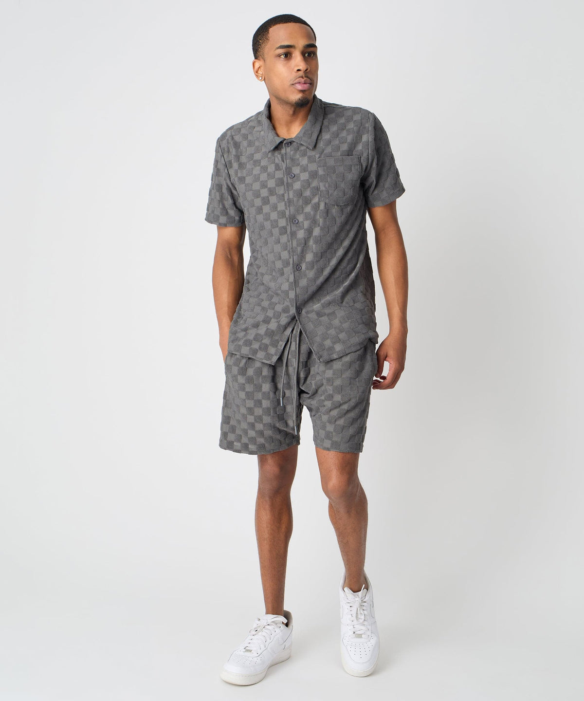 Checkerboard Viscose Button-Down Shirt - Grey | Reason Clothing Classic