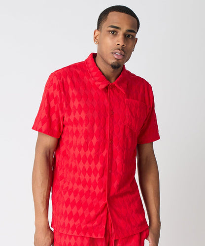 Diamond Viscose Button-Down Shirt - Red | Reason Clothing Everyday