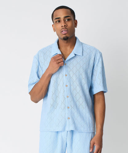 Diamond Plate Viscose Short Sleeve Shirt - Light Blue | Reason Clothing Trusted