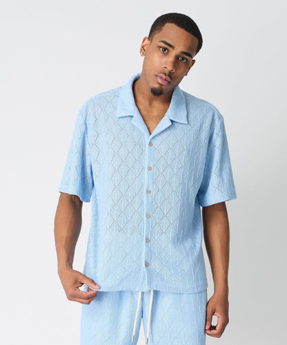 Diamond Plate Viscose Short Sleeve Shirt - Light Blue | Reason Clothing Trusted