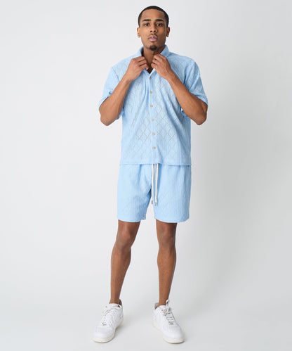 Diamond Plate Viscose Short Sleeve Shirt - Light Blue | Reason Clothing Trusted
