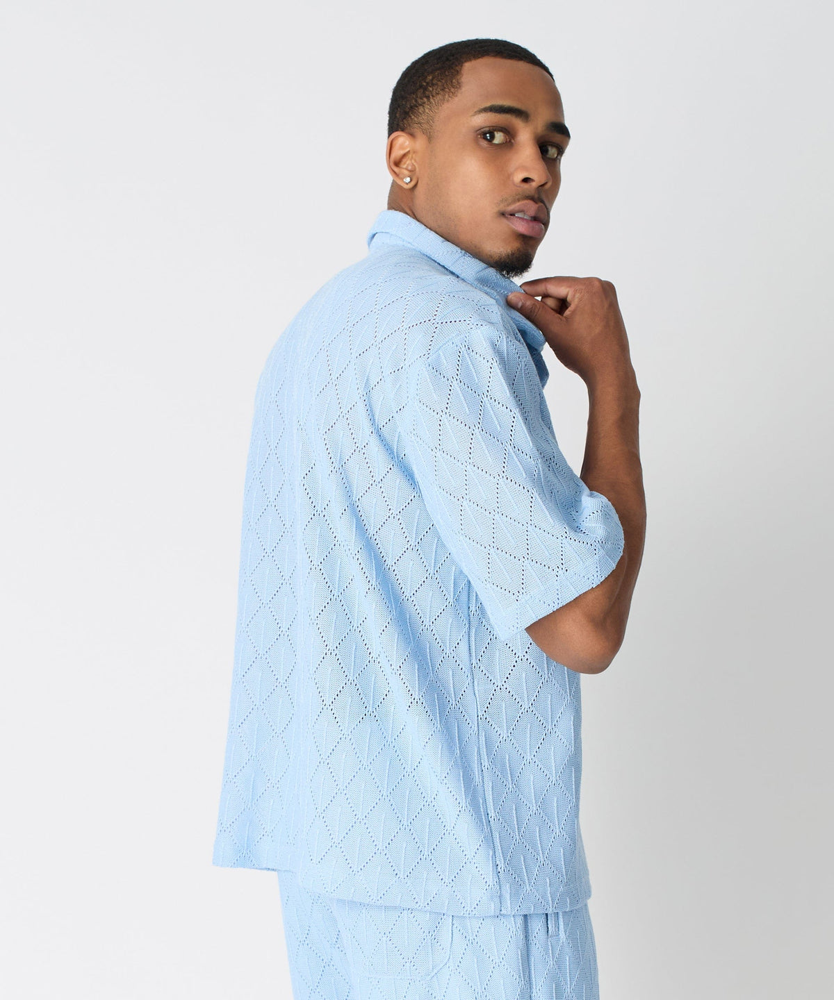 Diamond Plate Viscose Short Sleeve Shirt - Light Blue | Reason Clothing Trusted