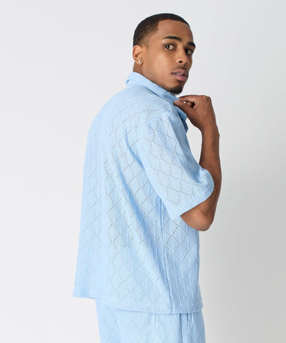 Diamond Plate Viscose Short Sleeve Shirt - Light Blue | Reason Clothing Trusted