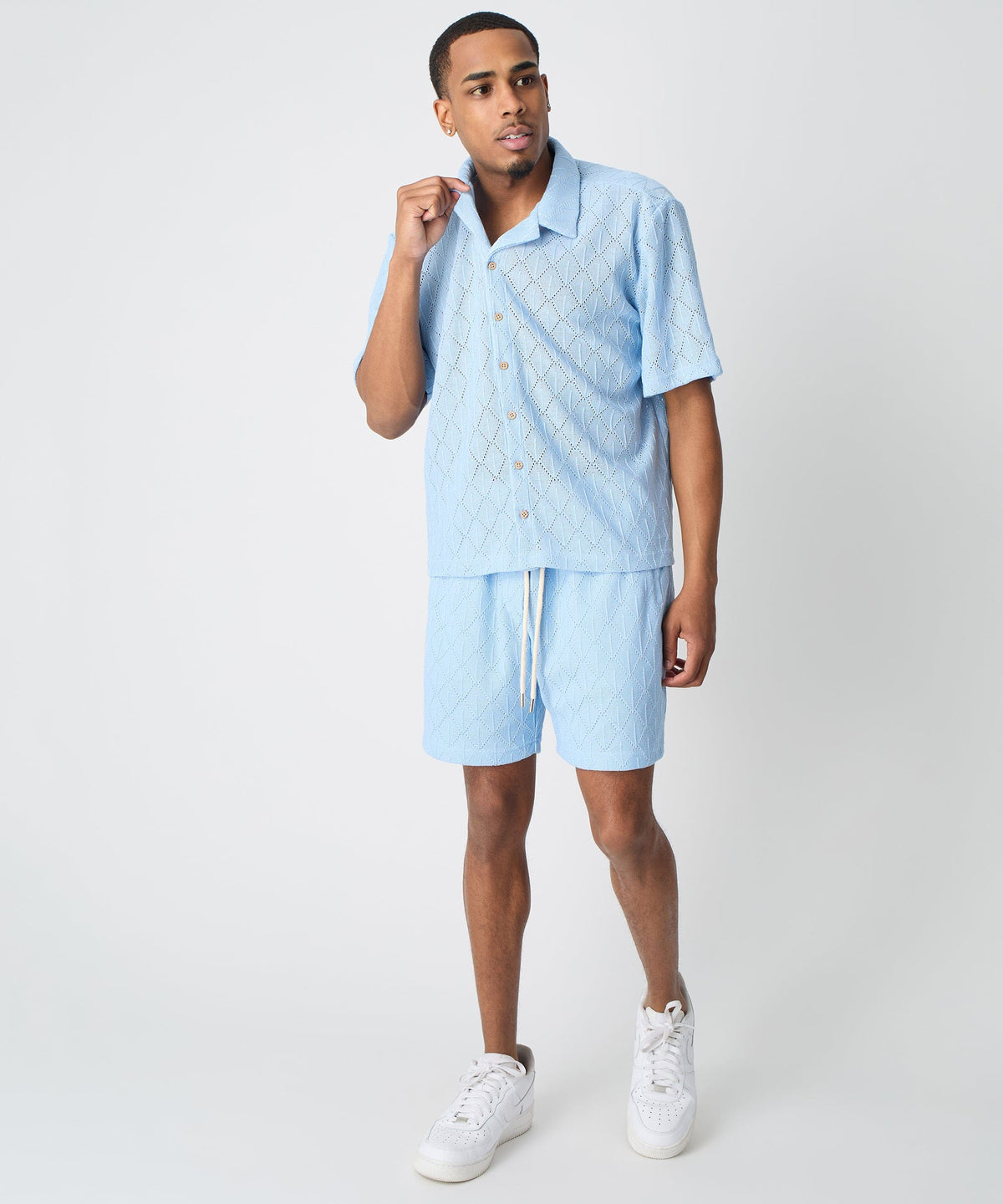 Diamond Plate Viscose Short Sleeve Shirt - Light Blue | Reason Clothing Trusted