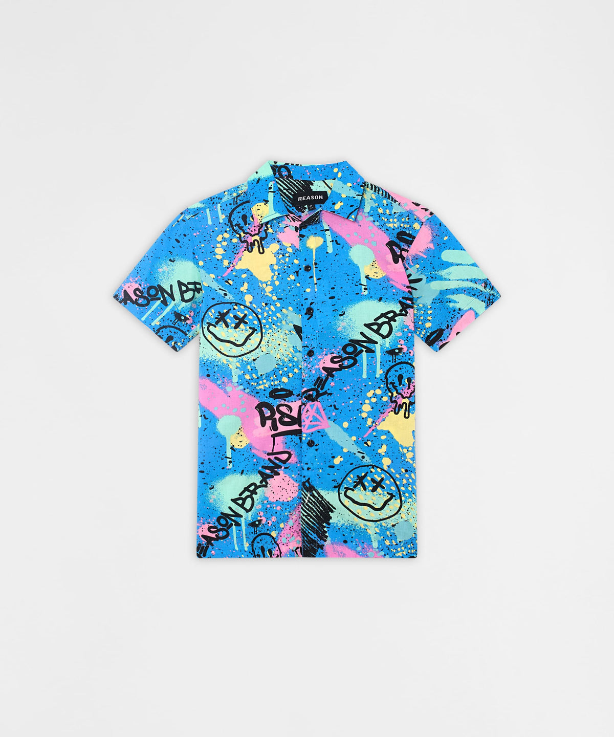 Graffiti Viscose Button-Down Short Sleeve Shirt - Multicolor | Reason Clothing Trending