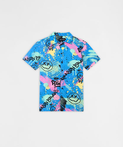 Graffiti Viscose Button-Down Short Sleeve Shirt - Multicolor | Reason Clothing Trending