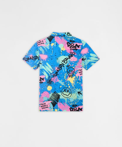 Graffiti Viscose Button-Down Short Sleeve Shirt - Multicolor | Reason Clothing Trending