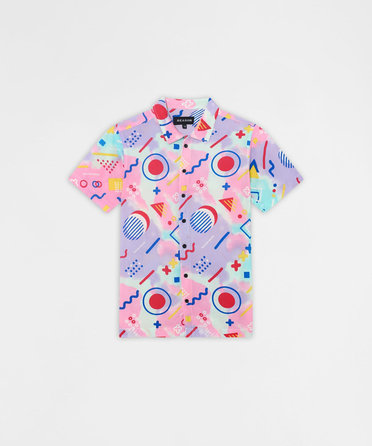 Retro Geometric Viscose Button-Down Short Sleeve Shirt - Multicolor | Reason Clothing Discount
