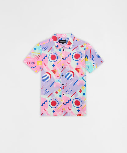 Retro Geometric Viscose Button-Down Short Sleeve Shirt - Multicolor | Reason Clothing Discount