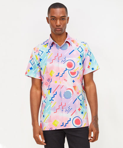 Retro Geometric Viscose Button-Down Short Sleeve Shirt - Multicolor | Reason Clothing Discount