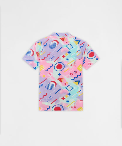 Retro Geometric Viscose Button-Down Short Sleeve Shirt - Multicolor | Reason Clothing Discount