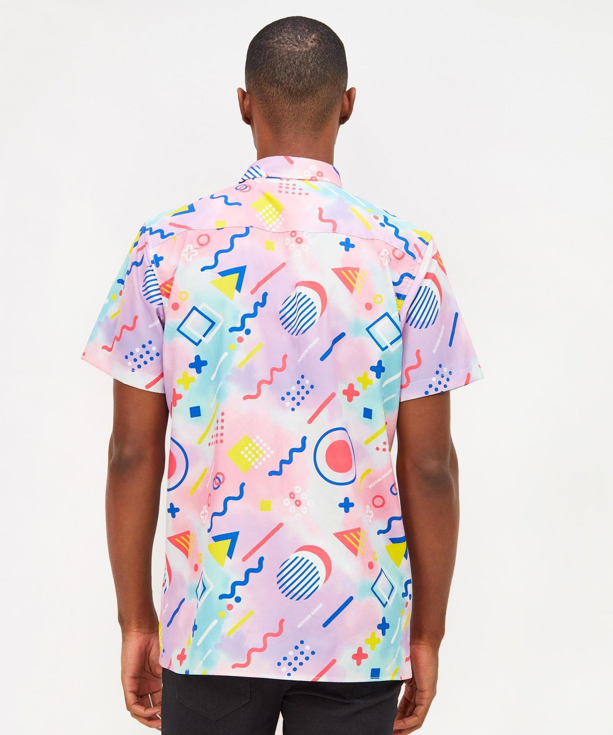 Retro Geometric Viscose Button-Down Short Sleeve Shirt - Multicolor | Reason Clothing Discount