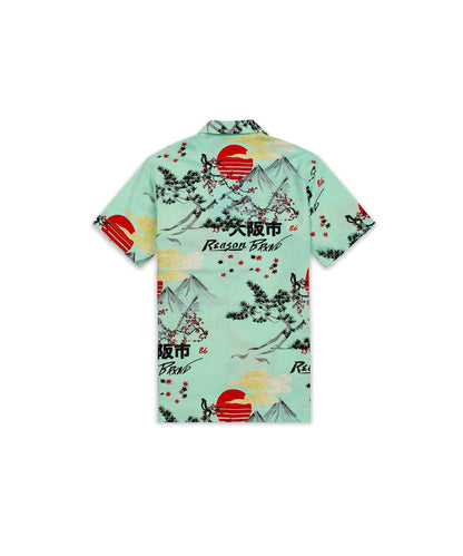 Mount Fuji Viscose Button-Down Short Sleeve Shirt - Mint | Reason Clothing Exclusive