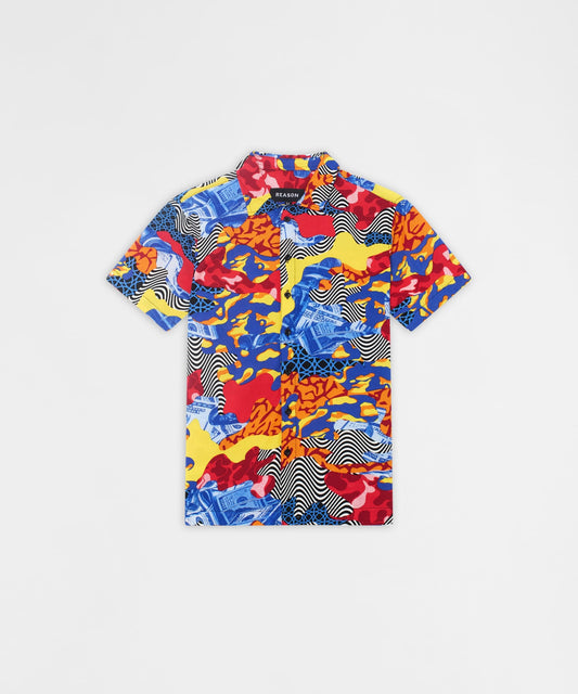 Wavy Viscose Button-Down Short Sleeve Shirt - Multicolor | Reason Clothing Latest
